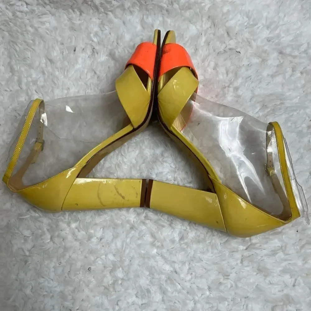 Kate Spade patent leather mustard yellow and coral ankle strap sandals size 9.5